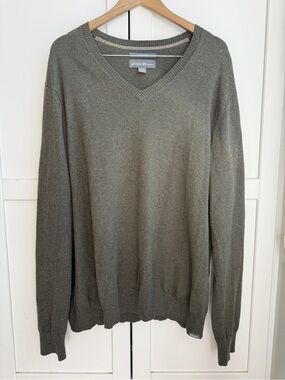 Eddie Bauer Men’s Cotton Merino V-Neck Sweater 2XL Green Grandpacore Old Money